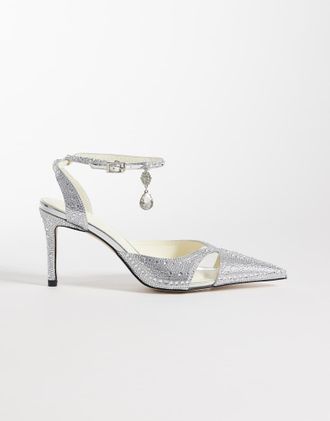 JW PEI Haidi - Scarpe a punta argento con tacco e cristalli