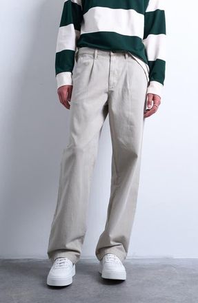 Topman Baggy Fit Pleated Cotton Twill Pants in Stone at Nordstrom, Size 30 X 32
