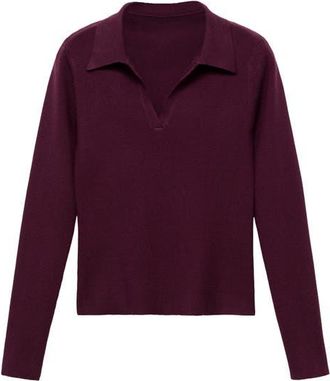 Mango Long Sleeve Polo Sweater in Maroon at Nordstrom, Size X-Small