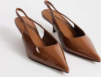 Topshop Ali - Scarpe con tacchetti a spillo e cinturino posteriore in vernice color cuoio-Marrone