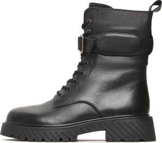Cesare Gaspari Robuuste Veterlaarzen Betty - Dames - Veterlaarzen - Zwart - 41 EU - Leer - Schoenen