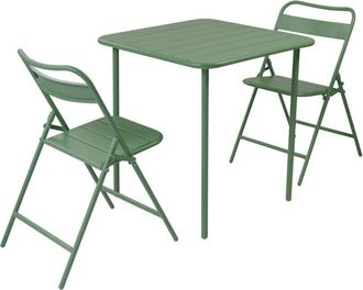Sweeek Metal garden table + 2 chairs, green - Amelia