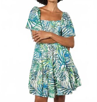 Apricot Leaf Print Anglaise Dress In Green/ White