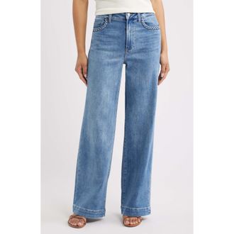 Paige Anessa Braided Pocket High Waist Wide Leg Jeans in Encino at Nordstrom, Size 24