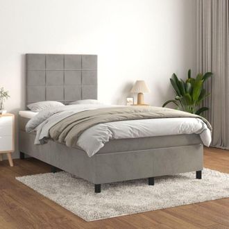 vidaXL Vidaxl - Cama Box Spring Con Colch&oacute;n Terciopelo Gris Claro 120x200 Cm