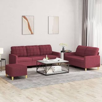 vidaXL Vidaxl - Juego De Sof&aacute;s Con Cojines 3 Piezas Tela Rojo Tinto