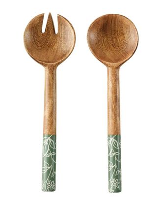 Bella Maison 2Pc Floral Mango Wood Salad Serving Set