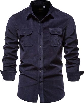 Generic Mens Shirt Blouse Top Cotton Corduroy Tunic Long Sleeve UK Solid Colour Lapel Slim Warm Casual Button Down Comfortable Business Formal Work Office Fas