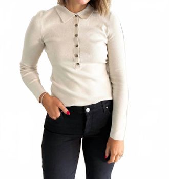 Thread & Supply Pamela Collared Sweater In Bone White