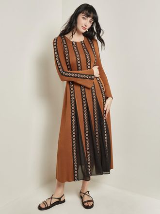 Misook Maxi A-Line Dress - Sheer Panel Soft Knit