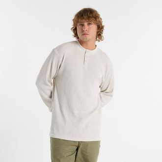 New Balance Mens Numeric Waffle Knit Long Sleeve Henley in Beige Cotton, size X-Large