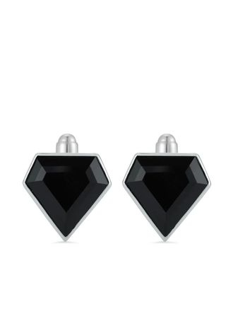 Mateo Bijoux sterling silver Pentagon onyx cufflinks - men - Onyx/White Rhodium Plated Sterling Silver - One Size