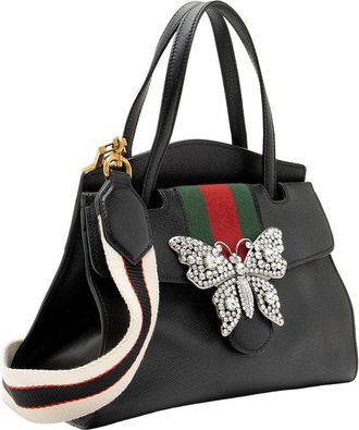 Gucci Black Leather Crystal Butterfly Linea Totem Top Handle (Authentic Pre- Loved)