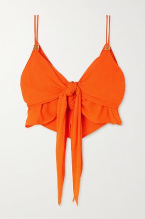 Loewe + Paulas Ibiza Crop Top In Jersey Decorato Con Laccio Annodato - Arancione