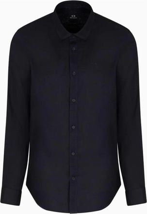 A|X Armani Exchange Linnen Overhemd - Heren - Casual Overhemden - Blauw - 2XL - Linnen - Overhemden
