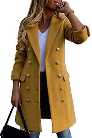 Veste Longue Femme En Laine Style Trench - Manches Longues, Fermeture Boutons - Automne/Hiver - Coupe-vent élégante - Polyester - Taille Unique à Vérifier