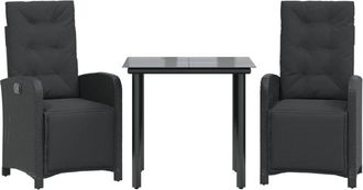 vidaXL Vidaxl - Mesita Y Sillas Con Cojines 3 Piezas Rat&aacute;n Sint&eacute;tico Negro
