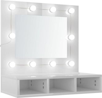 vidaXL Mueble con espejo y luces led blanco brillante 60x31,5x62 cm Vidaxl