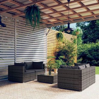 vidaXL 5 Pcs Garden Lounge Con Almohadillas De Mimbre Grises