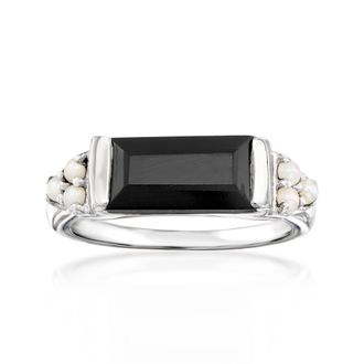 Ross-Simons Onyx Ring With 1.5-2mm Cultured Pearls in Sterling Silver