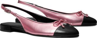 Tory Burch Slingback Cap Toe Flat in Pink Etoile /Perfect Black at Nordstrom, Size 6.5