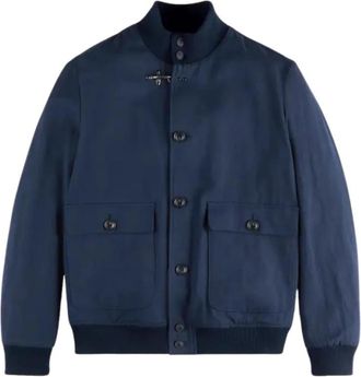 Fay Blauwe Bomberjack met Geribbelde Boorden - Heren - Bomber jackets - Blauw - XL - Katoen - Jassen