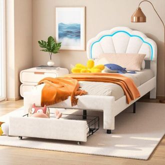 OEM Cama Ni&ntilde;o 90x200 Blanco - Caj&oacute;n De Almacenamiento - Led Rgb - Seguridad Infantil - Dise&ntilde;o Contempor&aacute;neo