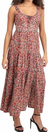 Angie Lena Tie Back Floral Midi Dress In Pink Multi