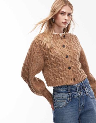 & Other Stories Cardigan in maglia di lana e alpaca a trecce in filato misto marrone multicolore