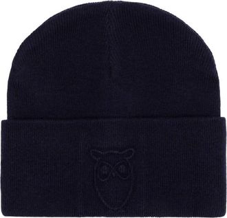 Knowledge Cotton Apparel Embossed Owl DL Wool Beanie Mütze - Unisex | blau