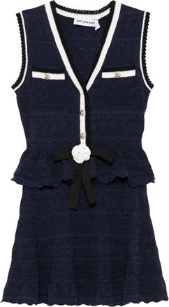 Self Portrait Blue Peplum Ribbed Knit Mini Dress