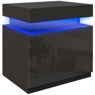 HOMCOM High Gloss Bedside Table with LED Light and 2 Drawers - Black | TJ Hughes