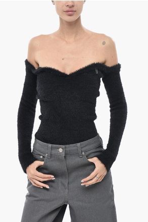 Off-white SEASONAL FUZZY Knit Sweater with Sweetheart Neckline size 40