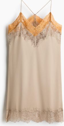 H&M Satinkleid mit Spitzenbesatz - Beige/Orange