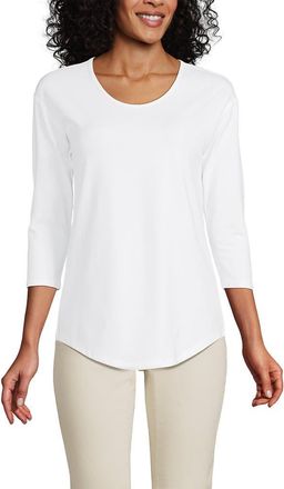 Lands End 3/4 Sleeve Lightweight Jersey U-Neck Tunic in White at Nordstrom, Size X-Small P
