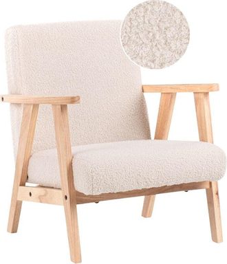 Beliani Sillón infantil silla tapizada de bouclé para niños patas de madera beige claro Linde