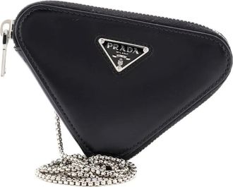 Prada Triangle Pouch Bag with Chain Brushed Leather Mini crossbody bag - Nero