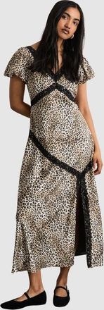 Warehouse Printed Puff Sleeve Midi Dress in Animal at Nordstrom, Size 12