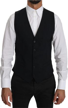 Dolce & Gabbana Blauw Formeel Wolblend Vest - Heren - Gillet - Blauw - S - Wol - Kostuums