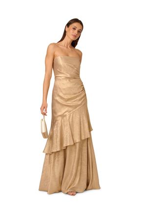 Adrianna Papell Womens Foil Woven Long Dress - Gold - Size 8 UK