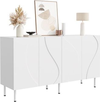 OEM Credenza Moderna Con Ante Curve 3d, Design Senza Maniglie, Vano Contenitore Per Soggiorno/ingresso, Realizzata In Truciolato E Mdf, Piedini In Metallo