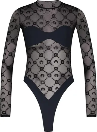 Marine Serre Womens Moonogram Mesh Flock Bodysuit Black Synthetic Bodysuits