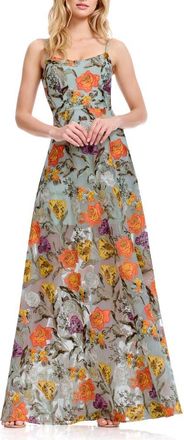 Dress The Population Umalina Embroidered Sleeveless Gown in Sage Multi at Nordstrom, Size Xx-Large