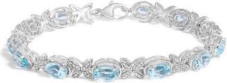 House of Brilliance Silver Oval Blue Topaz Diamond Butterfly Link Bracelet - Inches in White at Nordstrom
