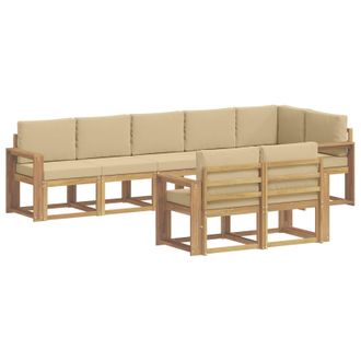 vidaXL Conjunto De Sof&aacute;s De Exterior Con Coj&iacute;n 8 Pcs Y Beige Poli&eacute;ster Vidaxl