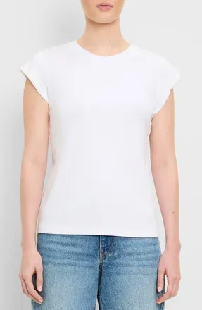 Michael Stars Rhea Power Shoulder Stretch Cotton Blend T-Shirt in White at Nordstrom, Size X-Small