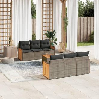 vidaXL Vidaxl - Set De Sof&aacute;s De Jard&iacute;n 7 Piezas Con Cojines Rat&aacute;n Pe Gris
