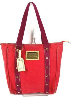 Louis Vuitton Red Color Cotton Tote Bag (Pre-Owned)