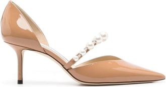 Jimmy Choo London Pumps, female, Beige, Size: 8 1/2 US Elegant Beige Leather Heels with Embellishments