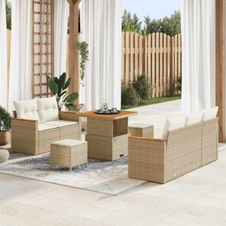 vidaXL Vidaxl - Conjunto De Sof&aacute; De Jard&iacute;n Con Coj&iacute;n 8 Pcs Beige Polirat&aacute;n